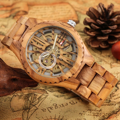 Montre Squelette Homme Ancienne en Bois