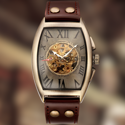 Montre Squelette Homme Crâne Steampunk Marron