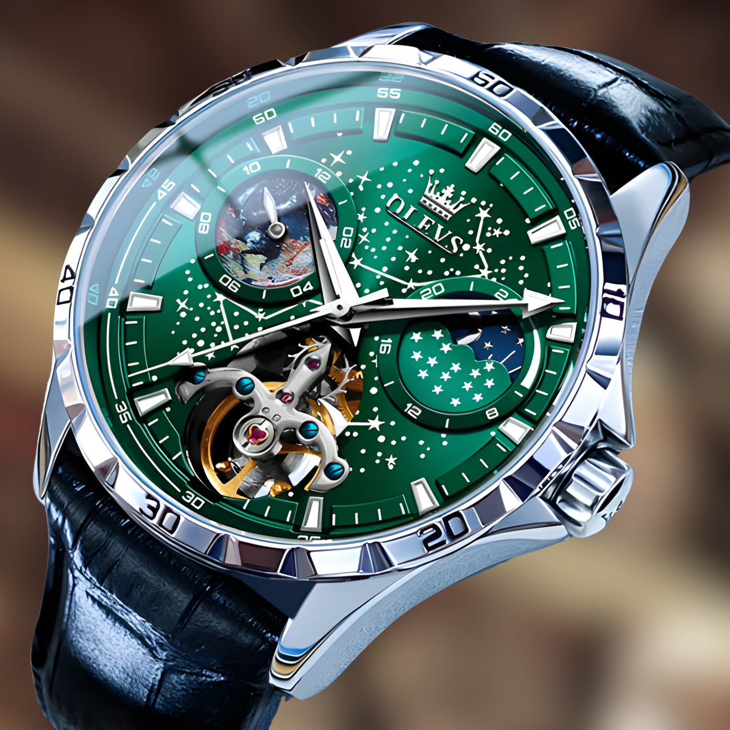 Montre Squelette Homme Vert Royal