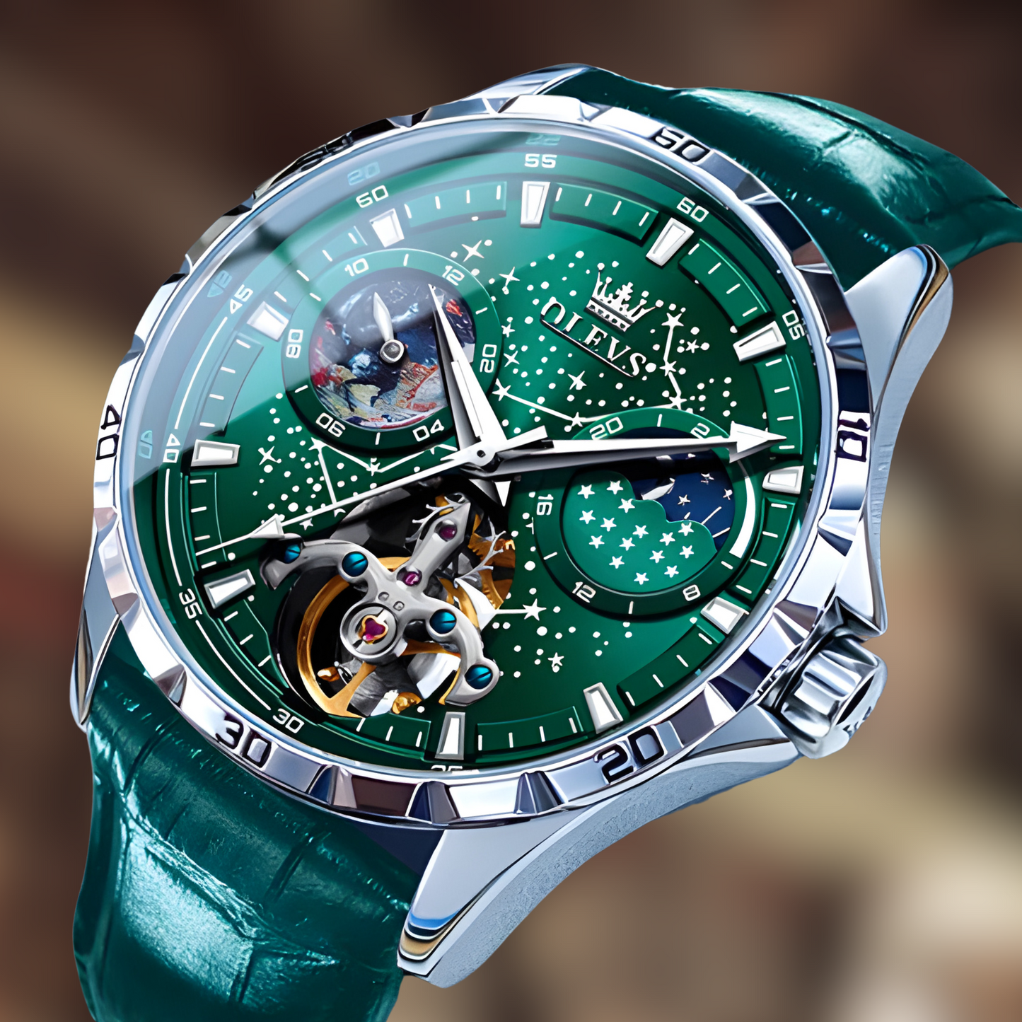 Montre Squelette Homme Vert Royal