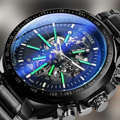 Montre Squelette Homme Cadran Bleu