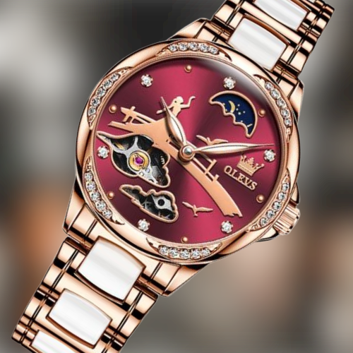 Montre Squelette Femme Nuage Bordeaux