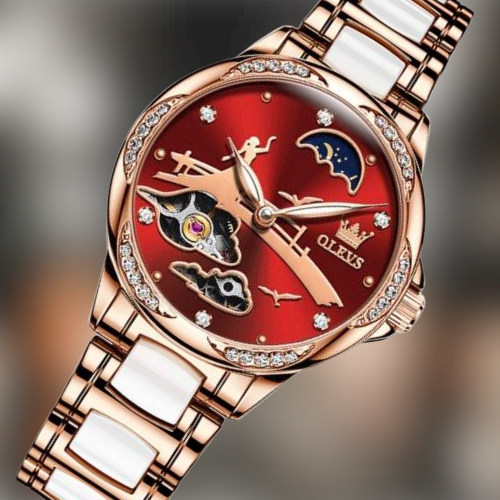 Montre Squelette Femme Nuage Rouge