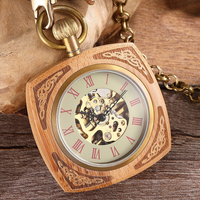 Montre de Poche Carrée en Bois