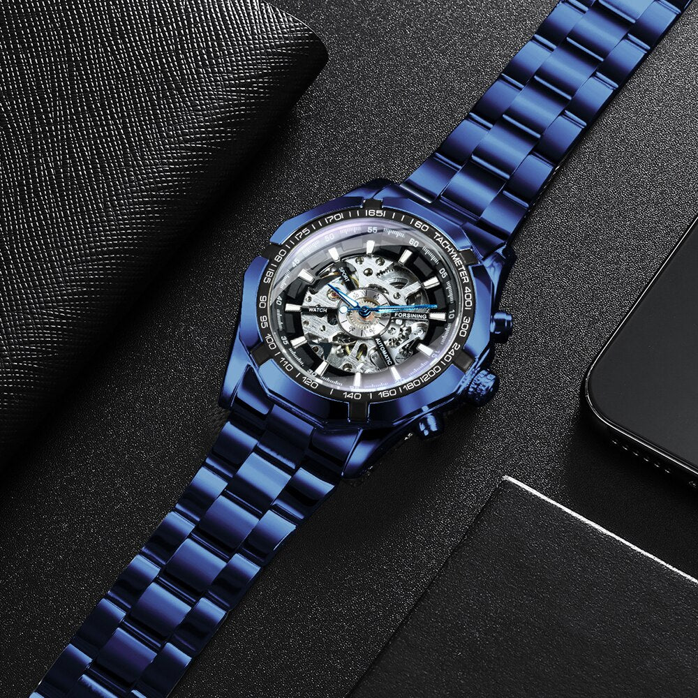 Montre Squelette Homme - Bleu - Montre Squelette