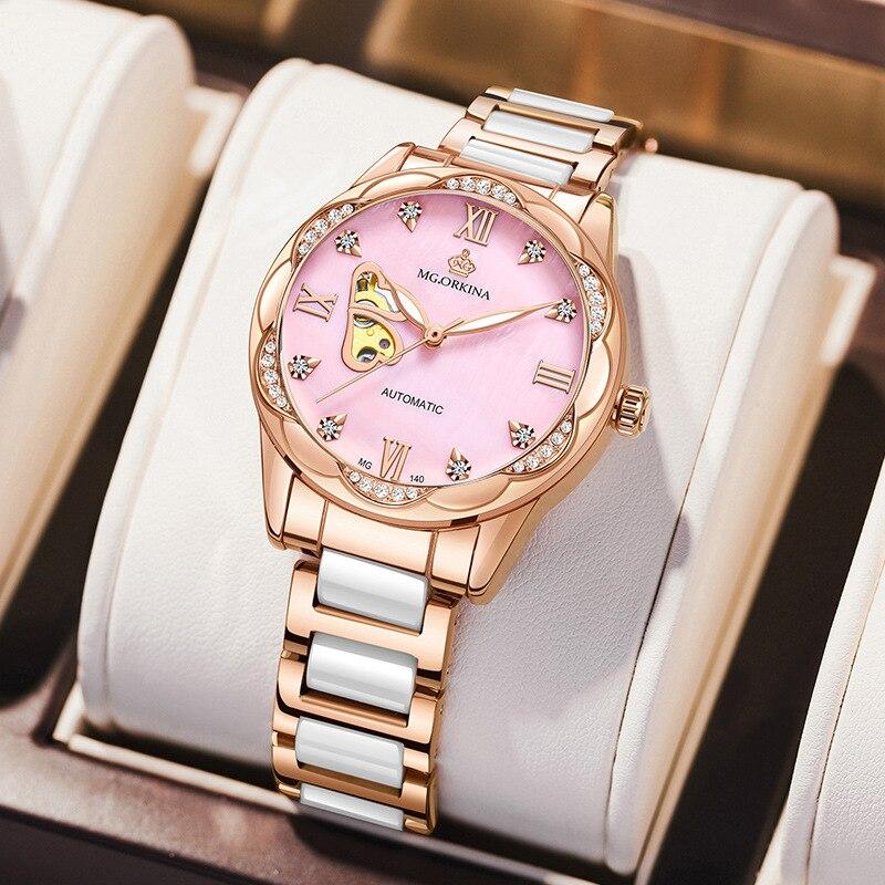 Montre Squelette Femme Coeur Doré