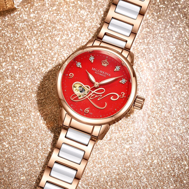 Montre Squelette Femme Love Rouge