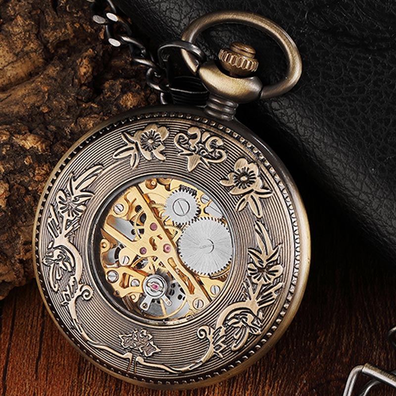 Montre à Gousset Steampunk Bois - Montre Squelette